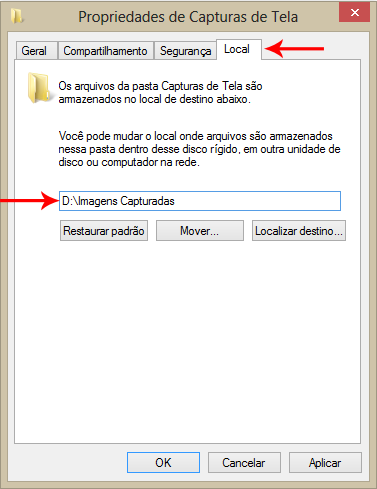 Alterando a pasta de captura de imagens Windows 8